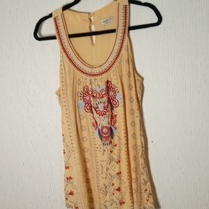 ONE WORLD Embroidered Tank Top - Gold Red, Silver, Blue
